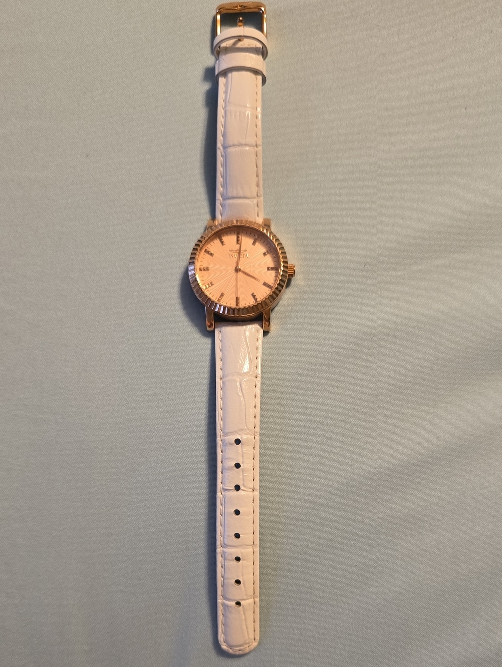 Invicta Rose Gold Dial Watch with White Strap